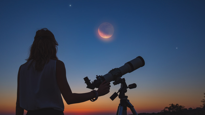 woman looks at night sky