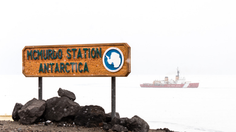 sign welcomes visitors to antarctica