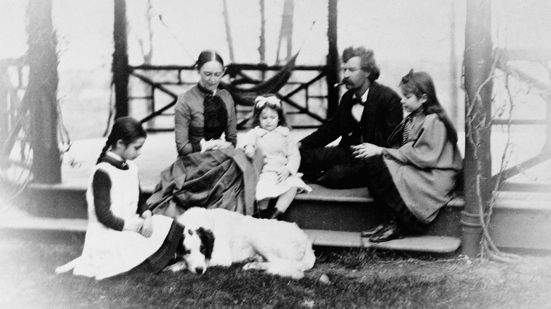 Mark Twain seat with wife and daughters
