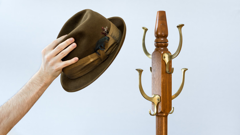 Fedora hat on hat hook