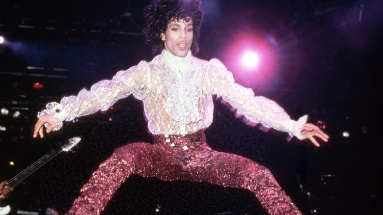 Prince performing in concert in 1985