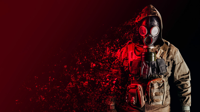 soldier with gas mask 