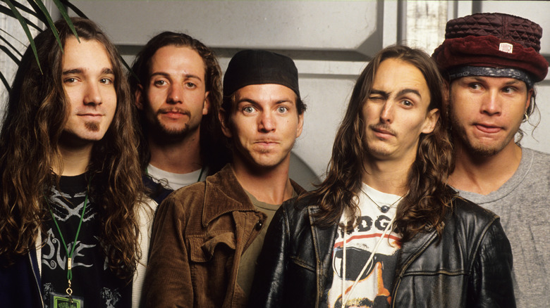 Pearl Jam dorking around during a photo shoot in 1992