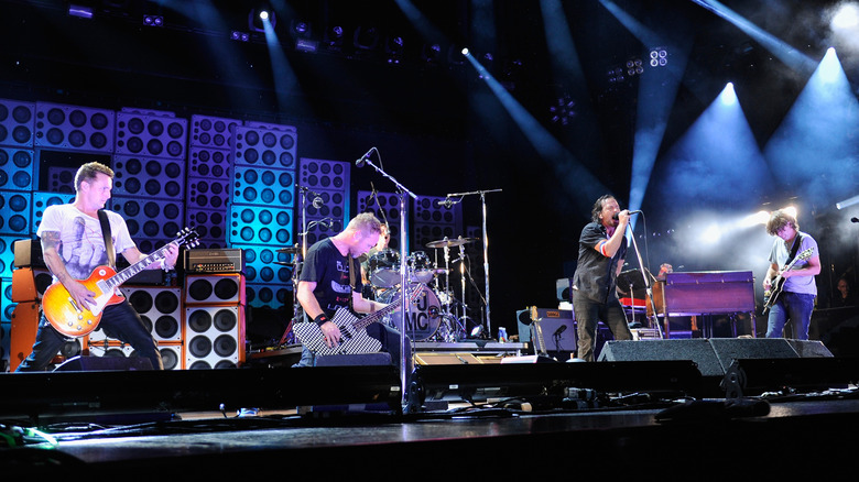 Pearl Jam performing on stage
