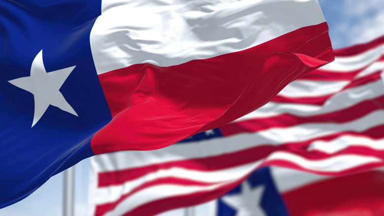 Texas flag and the flag of the United States of America