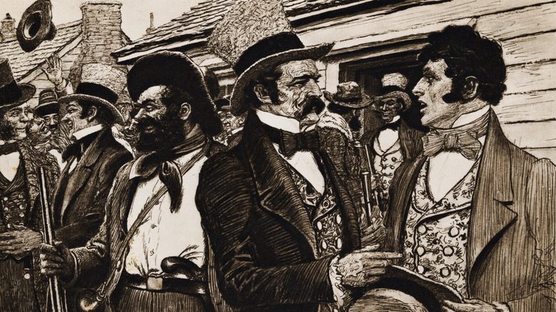 Illustration of Texan men celebrating the formation of the Republic of Texas