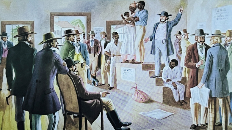 19th century illustration of slave auction
