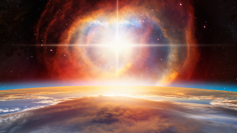 illustration of explosion in space over Earth