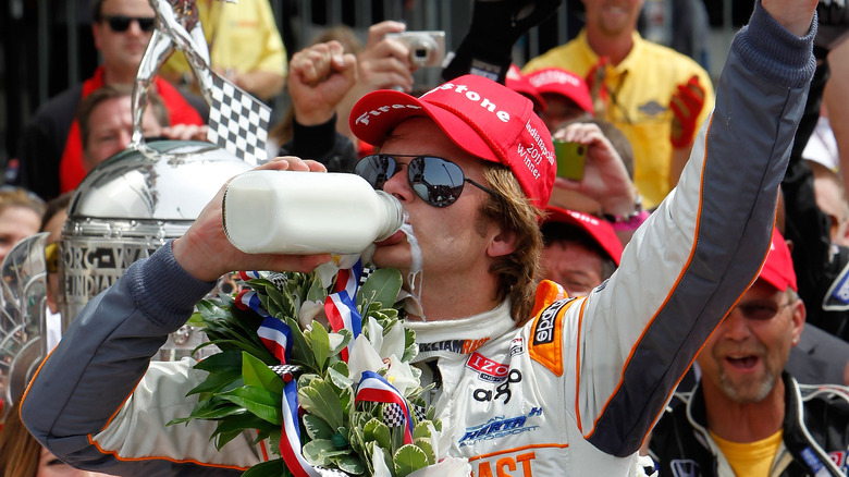 an indy 500 winner drinking milk