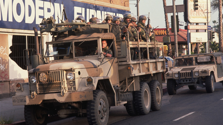 Military personnel being transported to LA riots in 1992