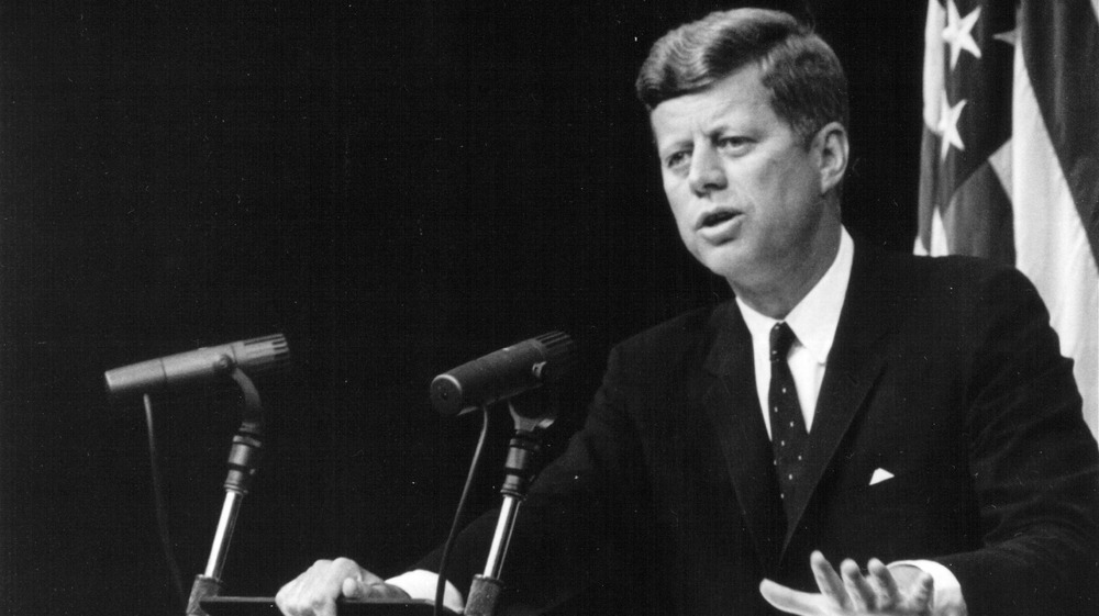 John F. Kennedy gives remarks
