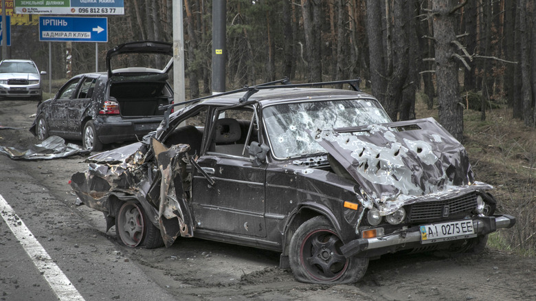 Destroyed cars in Bucha, Ukraine, from April 2022