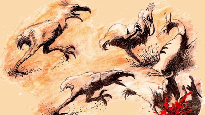 terror birds hunting illustration