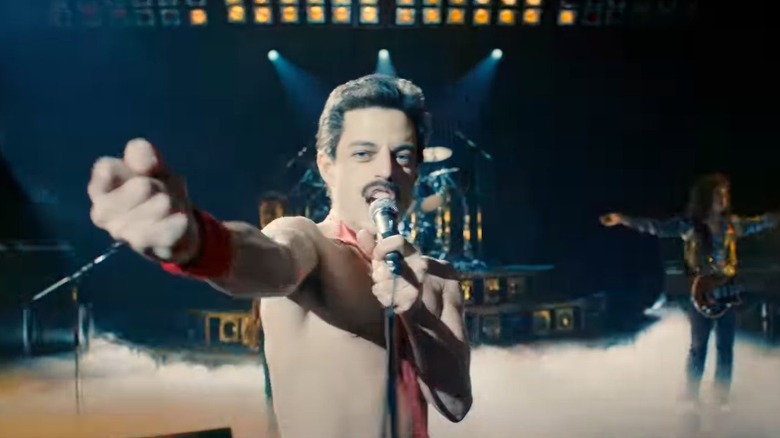 Rami Malek as Freddie Mercury in a scene from Bohemian Rhapsody