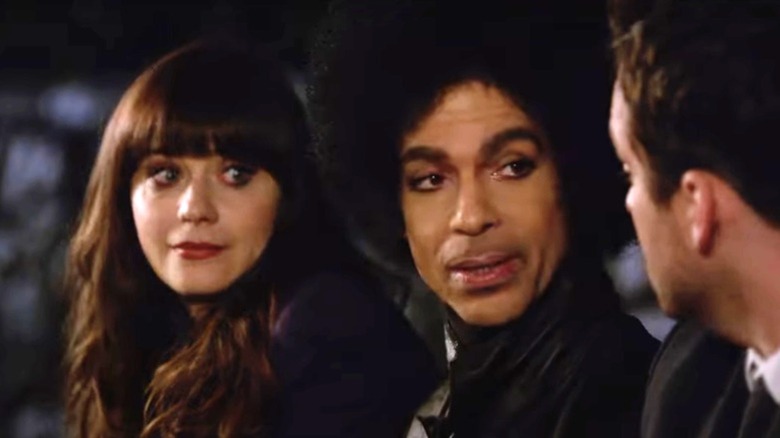 Zooey Deschanel and Prince in scene from New Girl