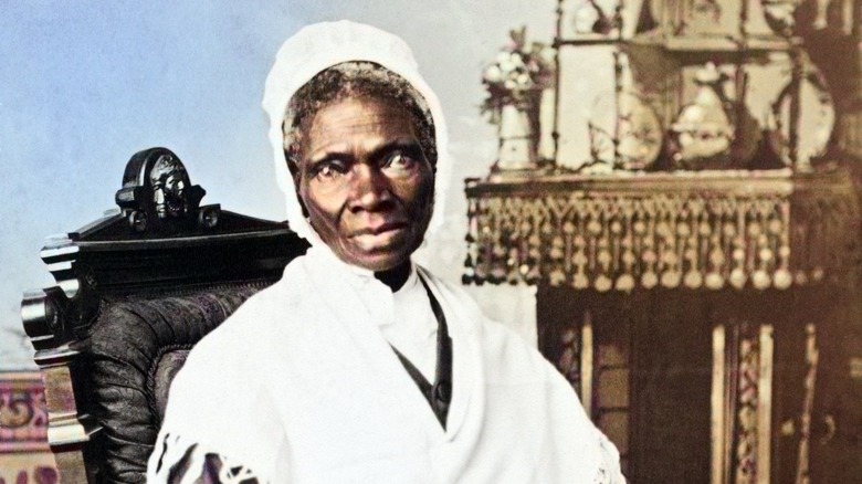 Elderly Sojourner Truth sitting in a parlor