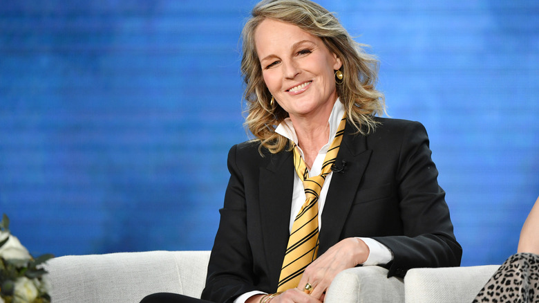 Helen Hunt sat smiling suit tie