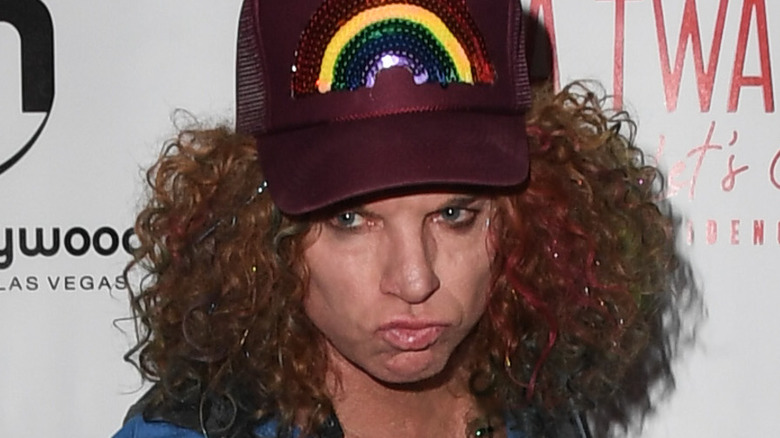 Carrot Top in rainbow hat
