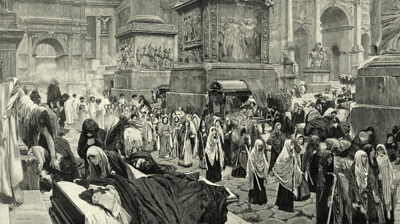 Vintage illustration Ancient Rome during the plague of Justinian