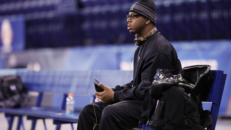 player sitting on bench NFL Combine