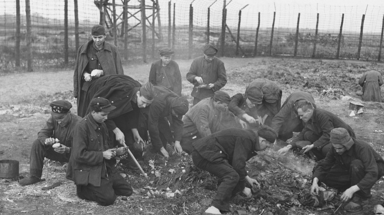 Allied POWs sifting through ashes for anything edible