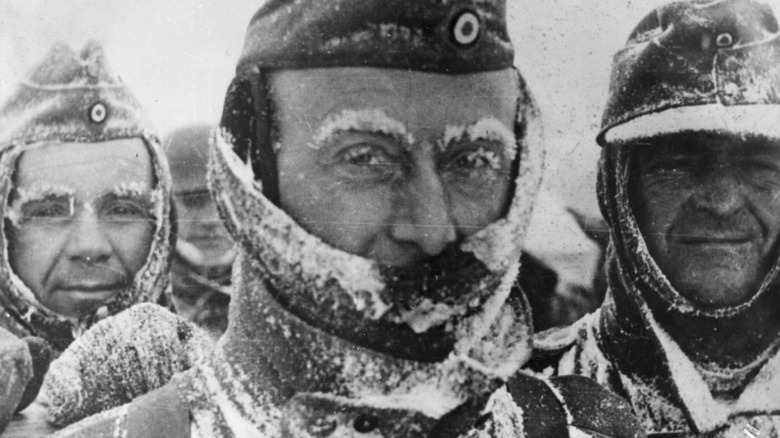 German soldiers faces covered in snow and ice