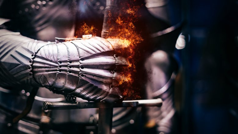 Flaming fist in armor