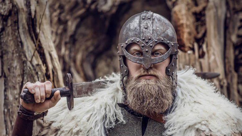 man dressed as viking warrior