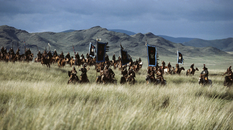 movie extras performing as mongol warriors