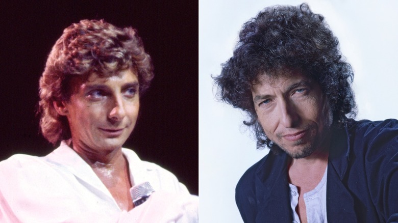 Split image of Barry Manilow and Bob Dylan