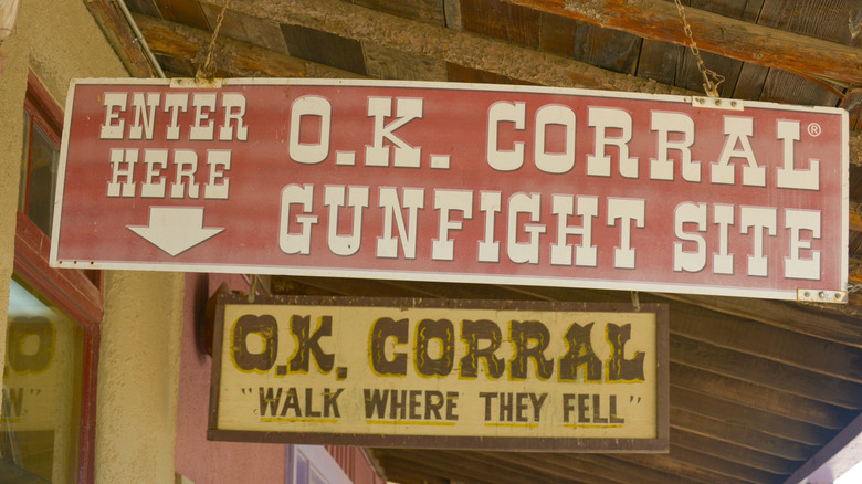Modern signs advertising the site of the O.K. Corral gunfight