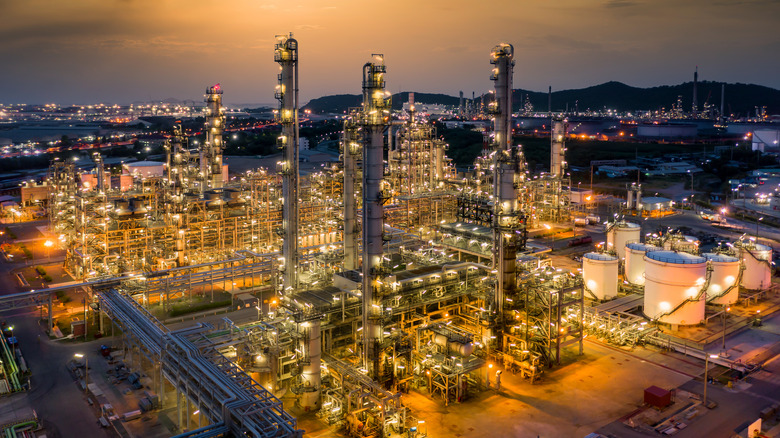 Oil refinery at night