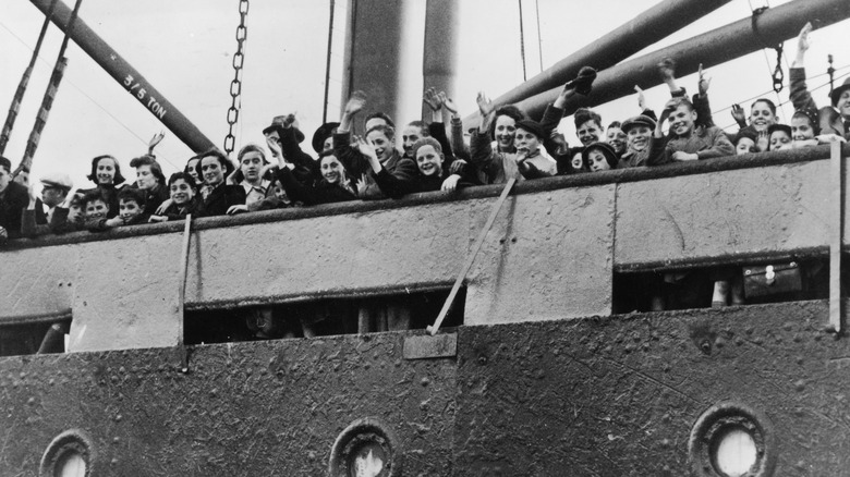 group of world war II refugees on a ship