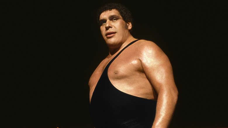 Andre the Giant standing in the ring in 1987