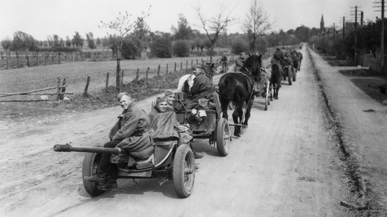 Horses pulling Soviet troops in World War II