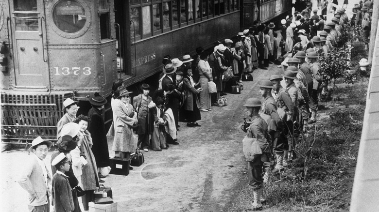 American troops and Japanese-Americans at internment camps