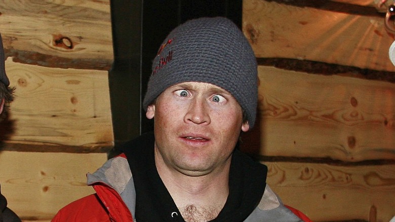 Shane McConkey crosseyed wearing a skullcap