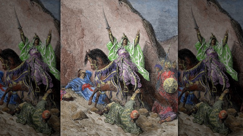 Saladin on horse raised arms sword