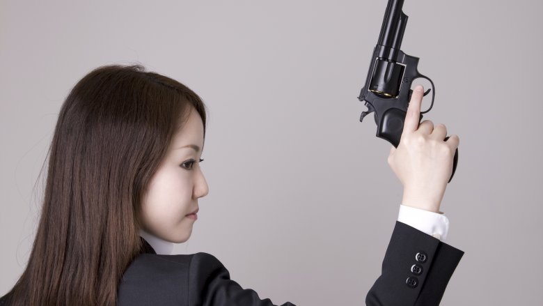 asian woman, gun