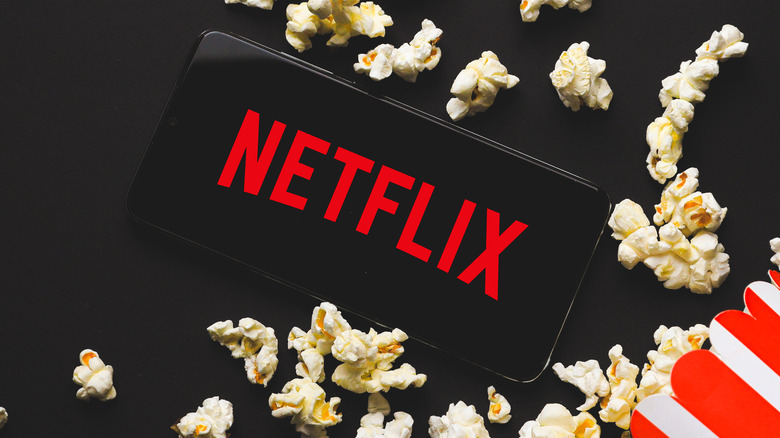 Netflix logo with spilled popcorn